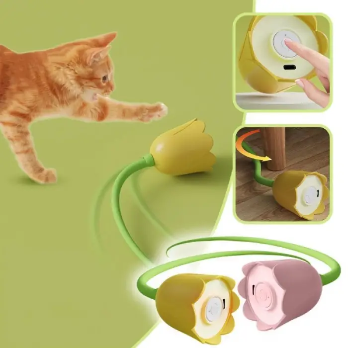 Silikon Hareketli Çiçek Kedi Oyuncağı