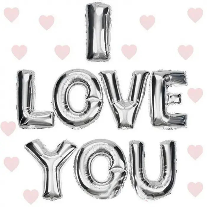 35 CM Ölçülü I Love You Folyo Balon Gümüş Renk