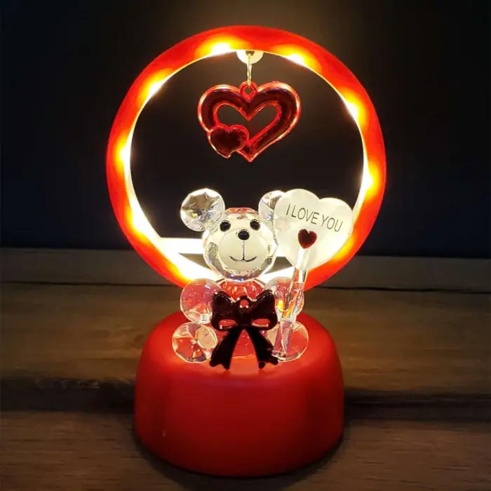 Plastik Işıklı Kırmızı I Love You Ayıcık