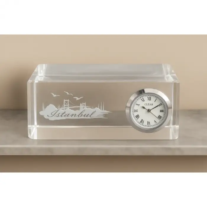 5x12 cm Kullanıma Uygun İstanbul Tasarımlı Kristal Saatli Biblo