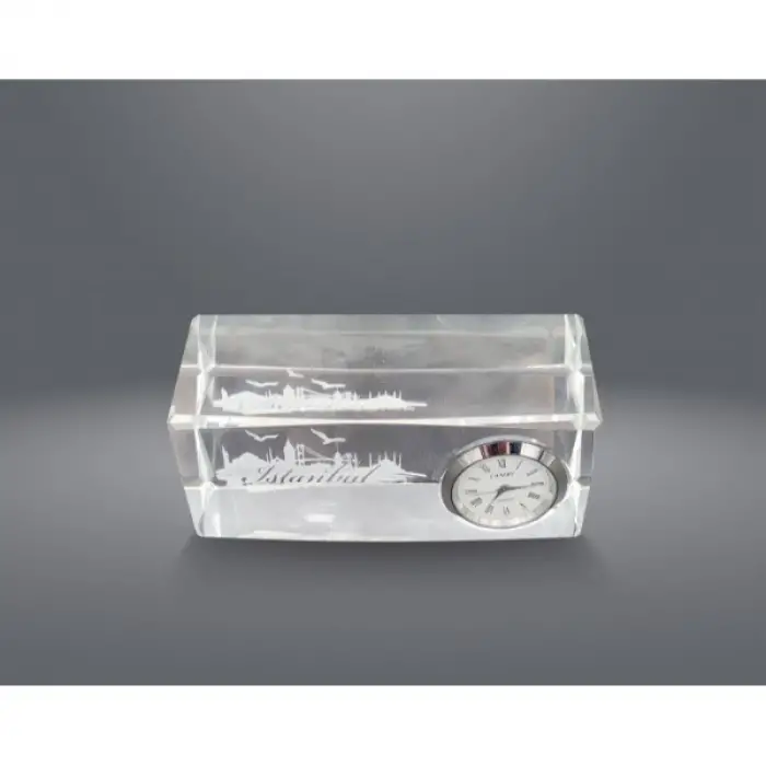 5x12 cm Kullanıma Uygun İstanbul Tasarımlı Kristal Saatli Biblo