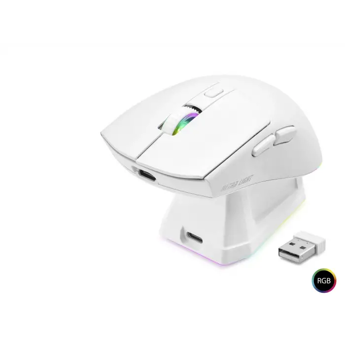 300 mAh Kablosuz Rgb Mouse Şarj Standlı Beyaz MF1215W