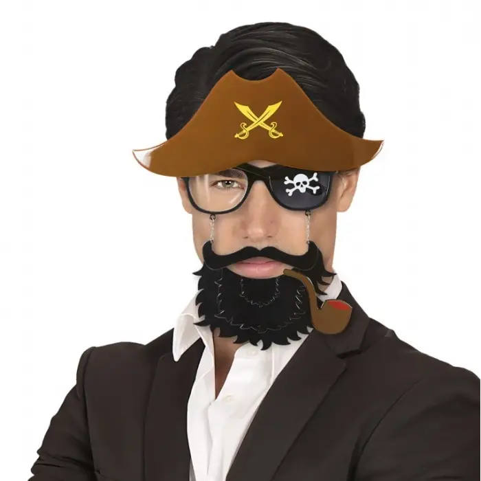 Plastik Kahve Şapkalı Pipolu Jack Sparrow Gözlüğü