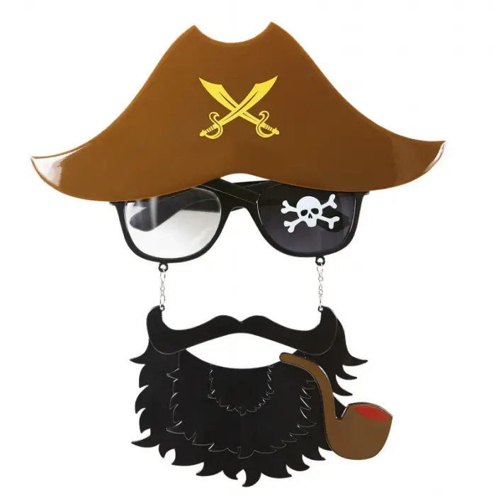 Plastik Kahve Şapkalı Pipolu Jack Sparrow Gözlüğü