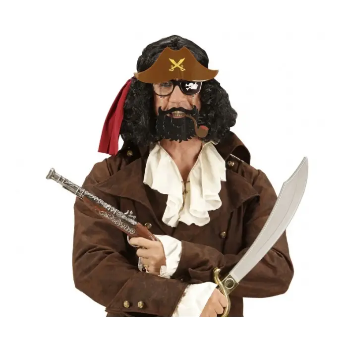 Plastik Kahve Şapkalı Pipolu Jack Sparrow Gözlüğü