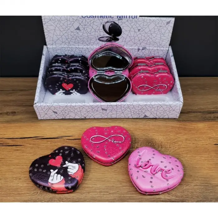 7 cm Cam Kalpli Love Tasarımlı Cep Aynası
