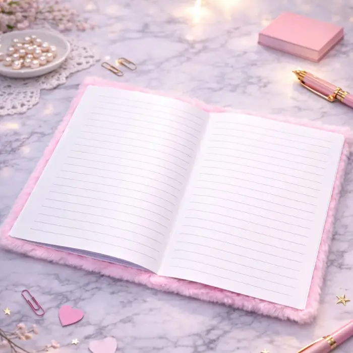 21 cm 150 sayfa Defter Kalpli Pembe Peluş
