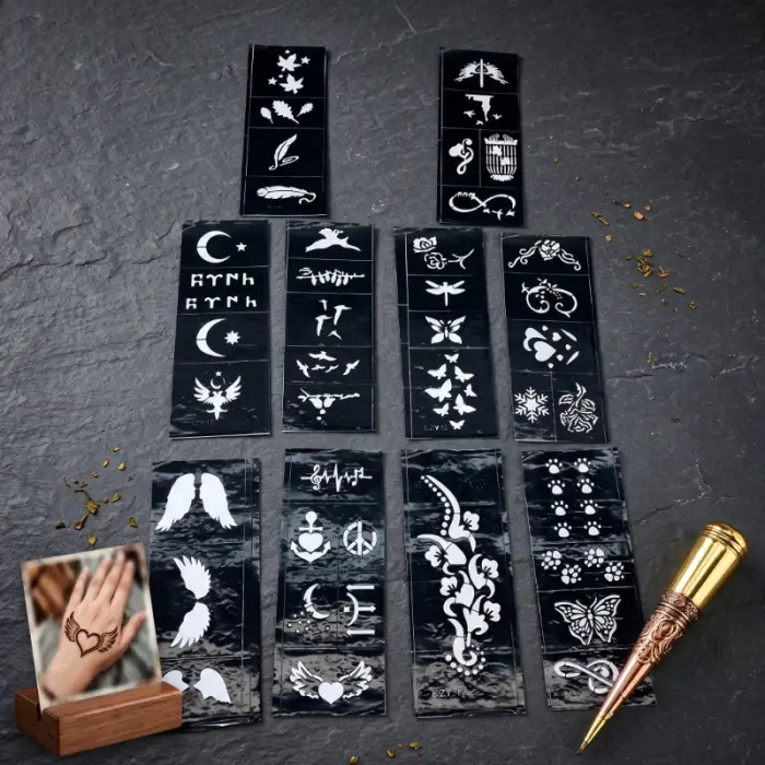 Kullanıma Uygun Karışık Desenli Tüp Kına Şablonu 10lu Paket 8x20 cm
