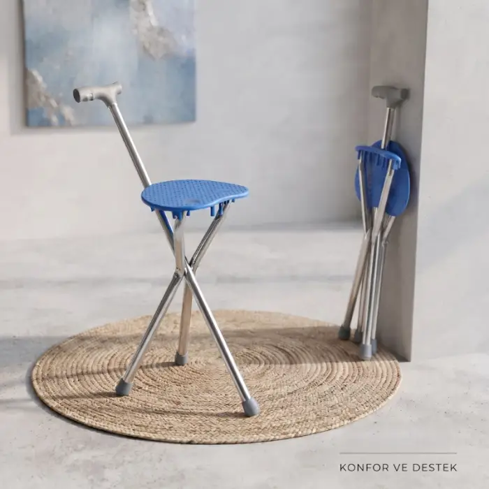 88 cm Ölçülü Katlanabilir Baston Sandalye Oturaklı