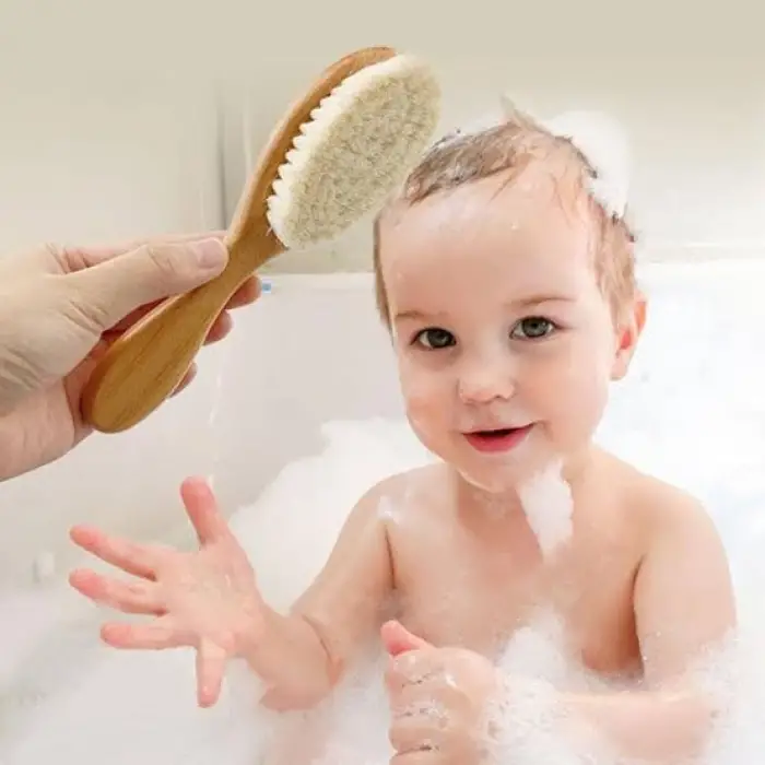 Ahşap Keçi Kılı Organik Bebek Banyo Tarağı