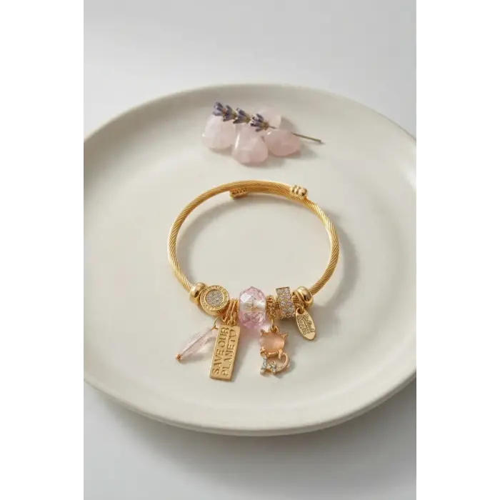 Bileklik Kedili Model Pembe Charmlı