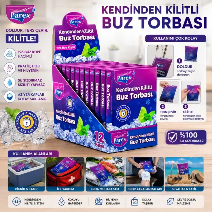 Kullanıma Uygun Kendinden Kilitli Buz Torbası Koku Hapsetme Özellikli Sızdırmaz Tasarım