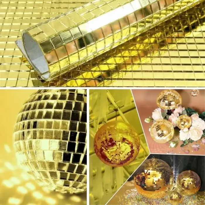 Cam Kendinden Yapışkanlı Aynalı Kare Gold Sticker 30x30 Cm