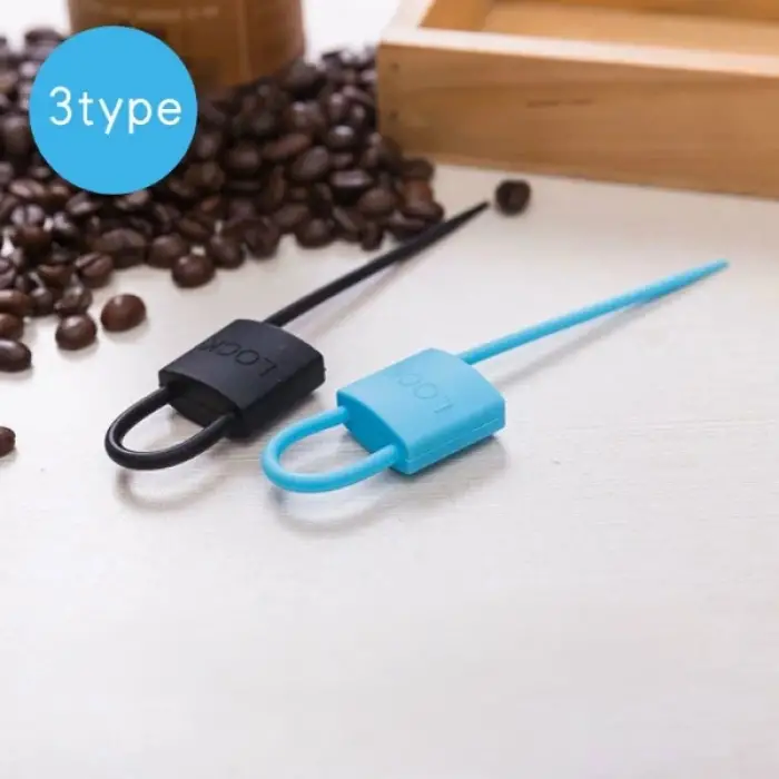 Kullanıma Uygun Kilit Şeklinde Silikon Kablo ve Poşet Bağlama Aparatı (3lü Set)