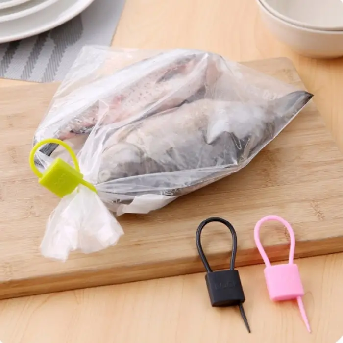 Kullanıma Uygun Kilit Şeklinde Silikon Kablo ve Poşet Bağlama Aparatı (3lü Set)