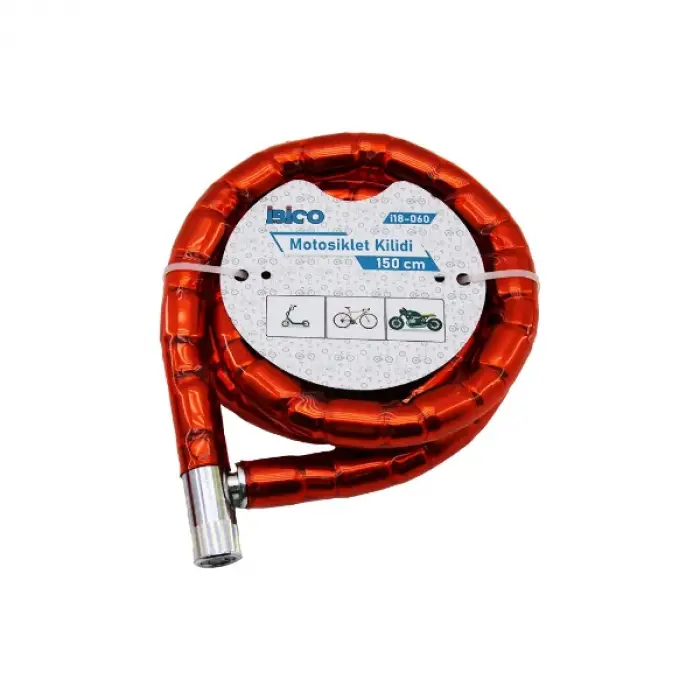 22 mm Ölçülü Kırmızı Motor Bisiklet Kilidi x 150 cm