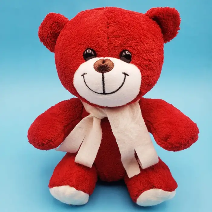 25 cm Oyuncak Kırmızı Peluş Atkılı Ayıcık