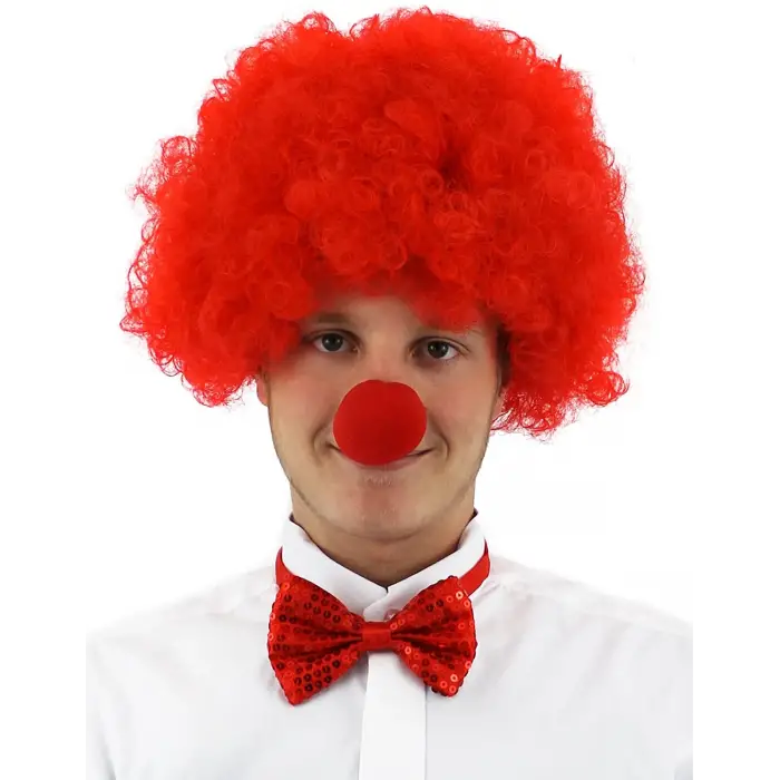 Kullanıma Uygun Kırmızı Renk Kıvırcık Afro Palyaço Seti