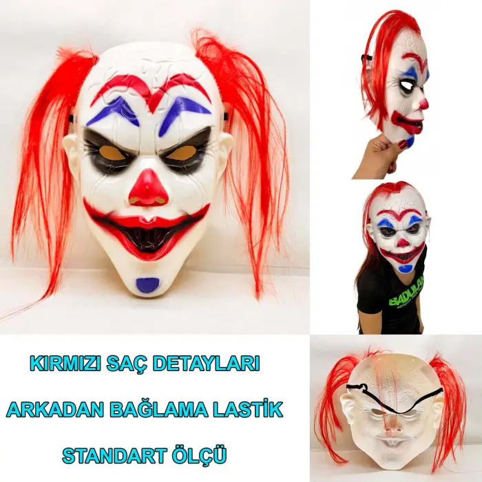 Kullanıma Uygun Kızıl Saçlı Joker Palyaço Maskesi