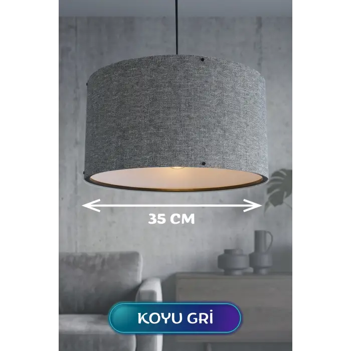 35 CM Ölçülü Koyu Gri Kumaş Başlıklı Sarkıt Avize