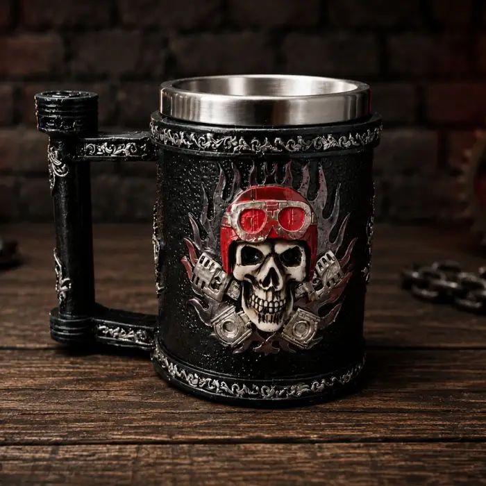 Bardak Kuru Kafa Motorcu Tasarımlı Metal Kupa