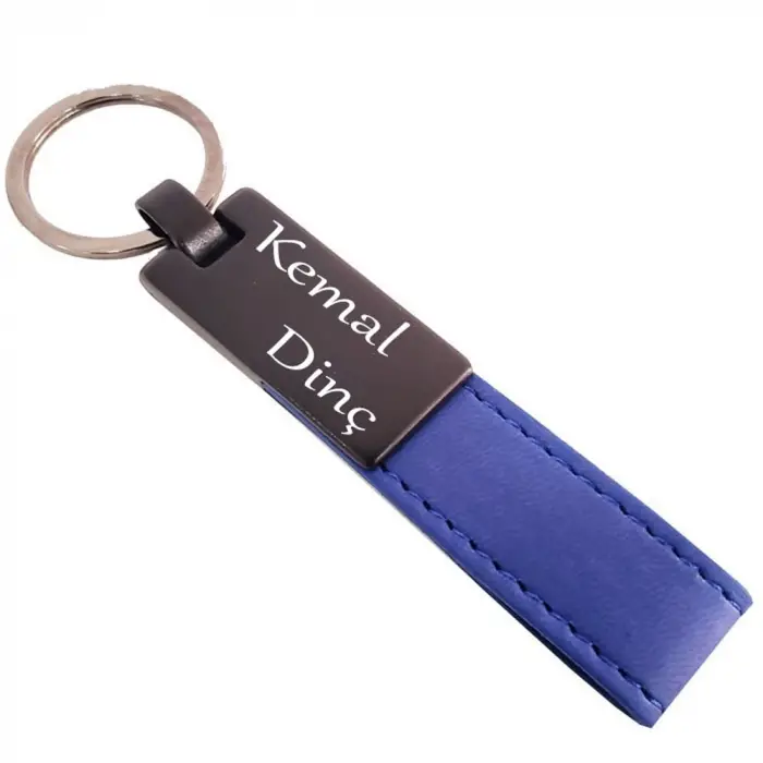 11x2 cm Kullanıma Uygun Lacivert Deri Metal Anahtarlık