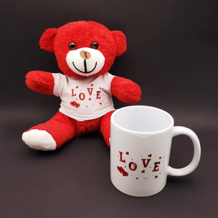 Bardak Love Tasarımlı Kupa Ve Kırmızı Ayıcık Seti