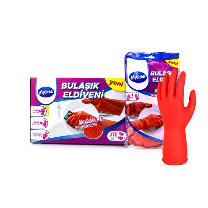 Kullanıma Uygun M Beden Temizlik ve Bulaşık Eldiveni Doğal Pamuk Astarlı Plastik
