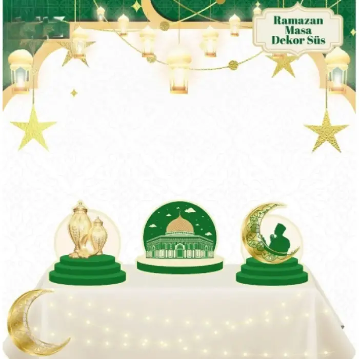 Kullanıma Uygun Masa Üstü 3lü Ramazan Süsü Yeşil