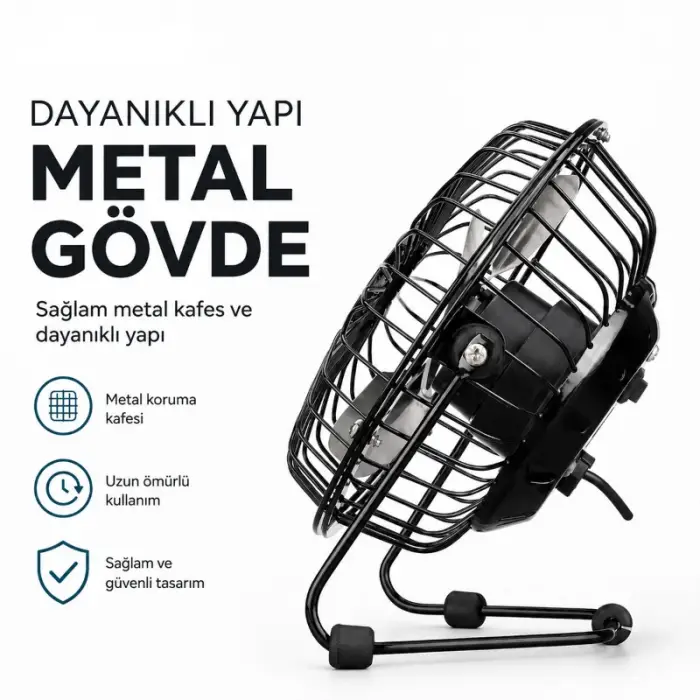 Kullanıma Uygun Masaüstü Mini USB Fan Metal Gövdeli Ultra Sessiz