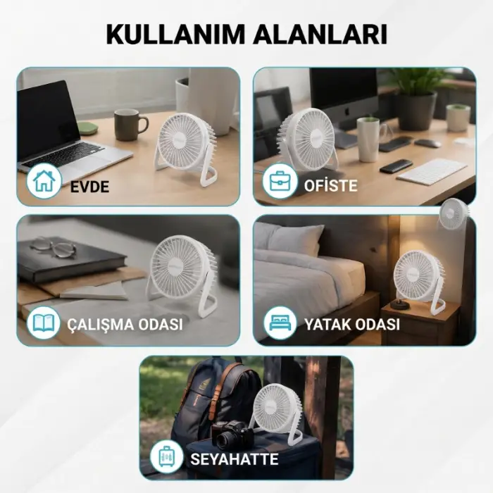 Kullanıma Uygun Masaüstü Mini USB Fan PVC Gövdeli 360° ayarlı