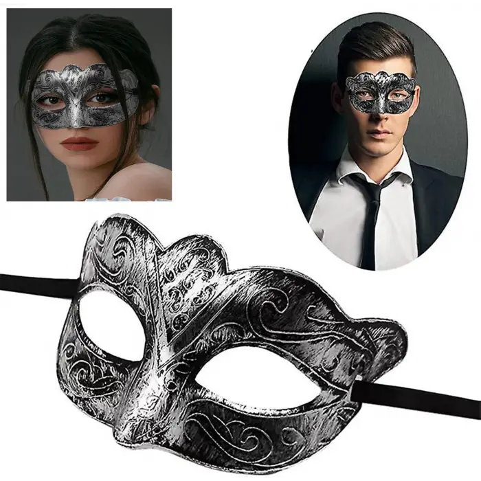 Maske Maskeli Balo Antik Gri Gümüş Eskitilmiş Balo Venedik