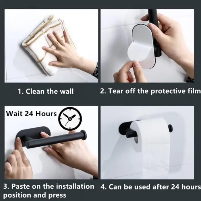 Metal Mat Siyah Kendinden Yapışkanlı Tuvalet Kağıtlığı