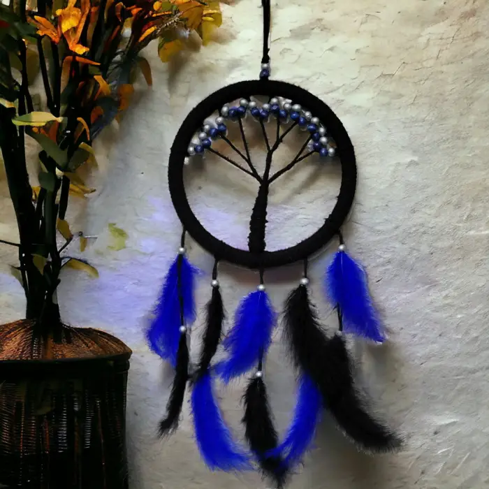 Ahşap Mavi İncili Hayat Ağacı Dream Catcher