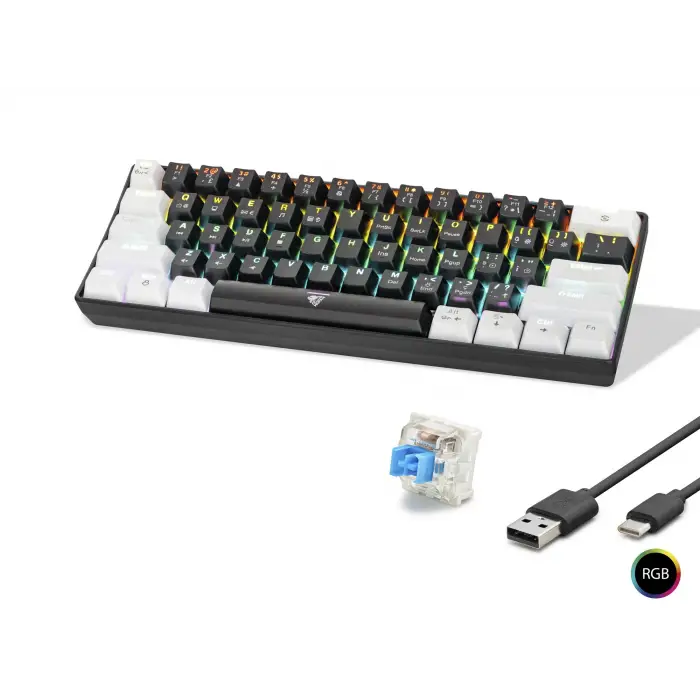1.5 Metre Mekanik Rgb Klavye Blue Switch Siyah Beyaz MF1701BW