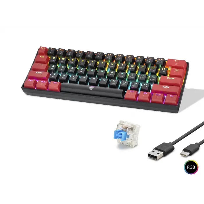 1.5 Metre Mekanik Rgb Klavye Blue Switch Siyah Kırmızı MF1701BR