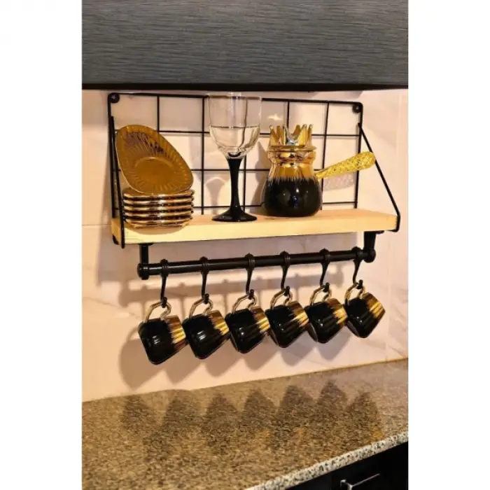 42 cm 6 adet Kullanıma Uygun Metal Askılıklı Kahve Köşesi Rafı