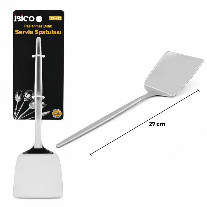 27 cm Ölçülü Metal Servis Spatulası Krom Renk Paslanmaz Çelik