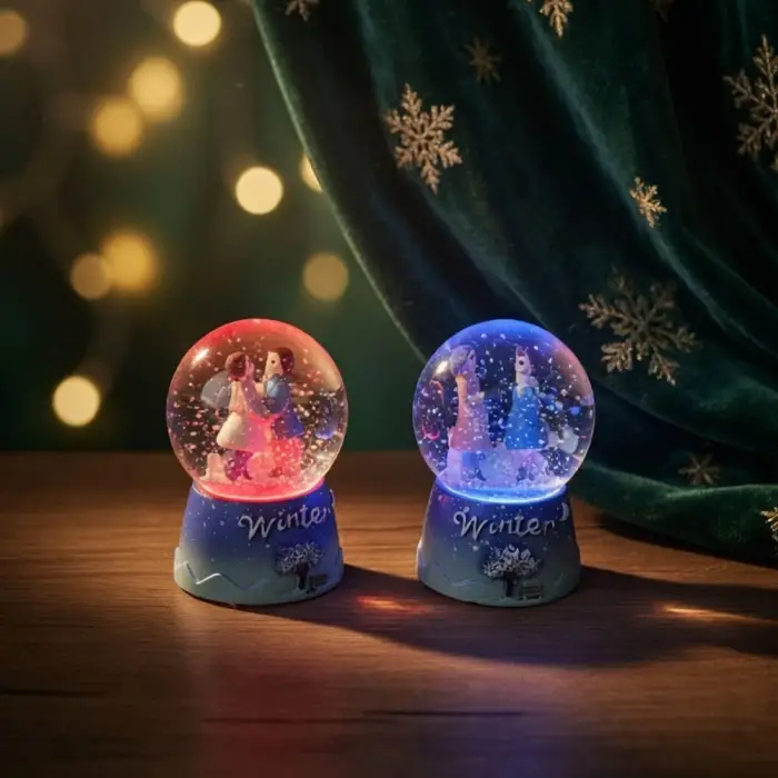 Kar Küresi Mini Işıklı Sevimli Çift Tasarımlı Winter Temalı