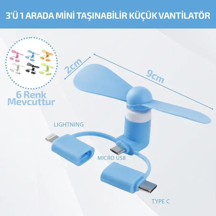 Kompakt Lightning Type C Micro USB Girişli Sessiz