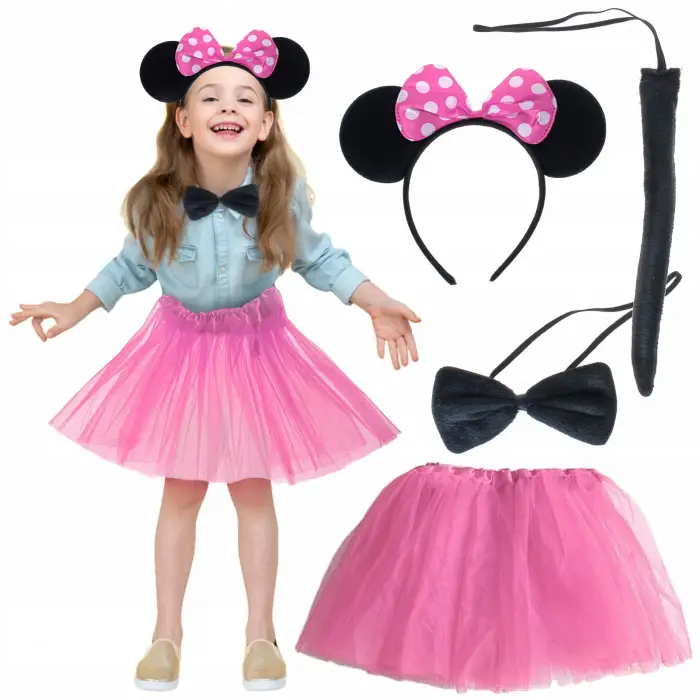 Kostüm Seti Minnie (Pembe Tütü Etek + Pembe Taç + Papyon + Kuyruk)