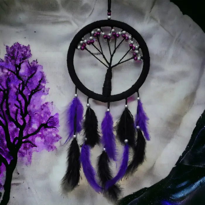 Ahşap Mor İncili Hayat Ağacı Dream Catcher