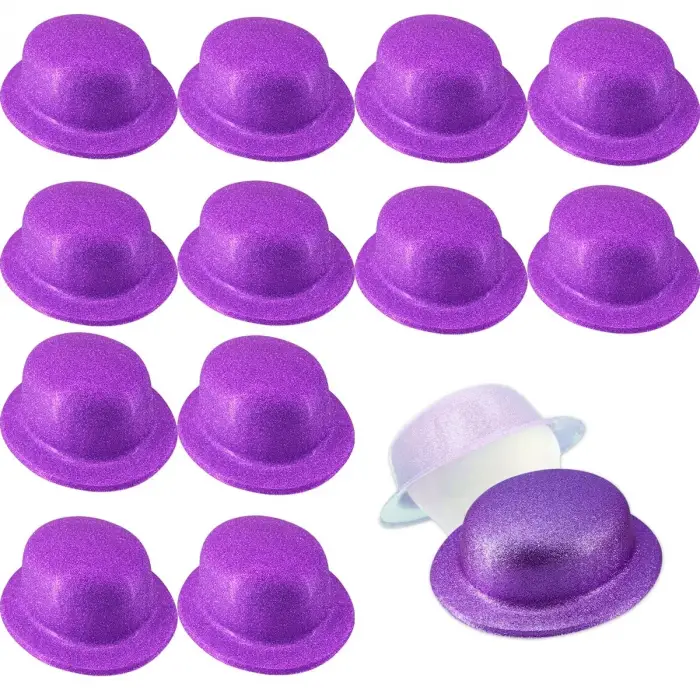 12 Adet Mor Renk Simli Melon Yuvarlak Parti Şapkası