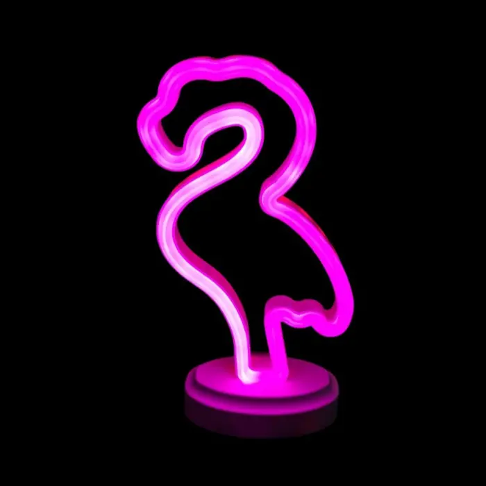 Pil Neon Işıklı Flamingo Yazılı Masa Gece Lambası ve Usb