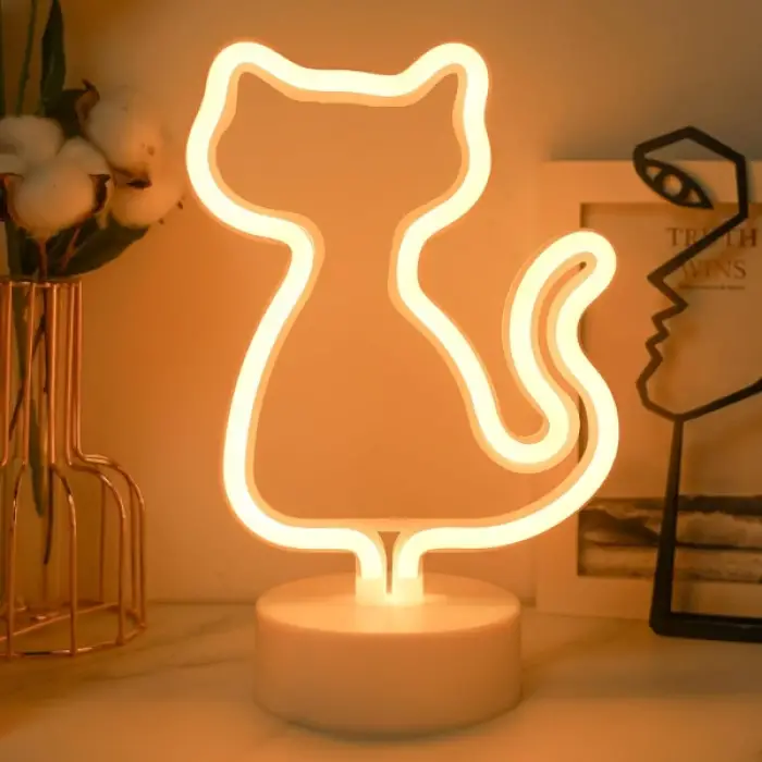 Kablosuz 3 adet Plastik Neon Işıklı Kedi Tasarımlı Lamba