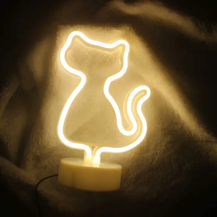 Kablosuz 3 adet Plastik Neon Işıklı Kedi Tasarımlı Lamba