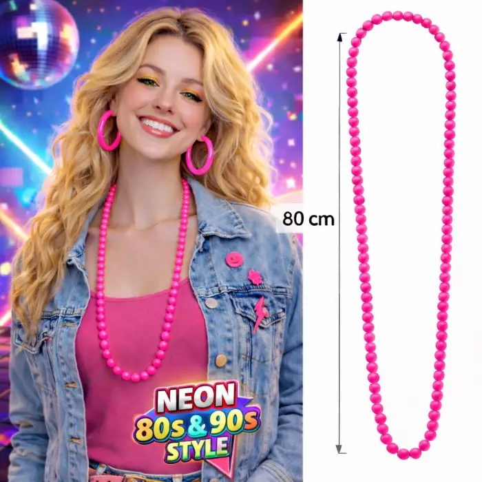 Kolye Neon Pembe Boncuk 80 cm Retro 80’ler 90’lar Parti Aksesuarı