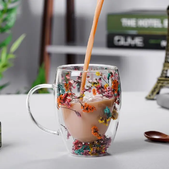 250 ml Bardak Orjinal Kurutulmuş Çiçekli Kupa