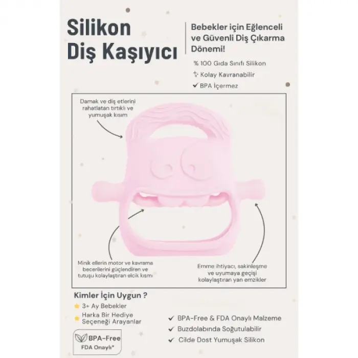 Kullanıma Uygun Pembe Bebek Silikon Diş Kaşıyıcı