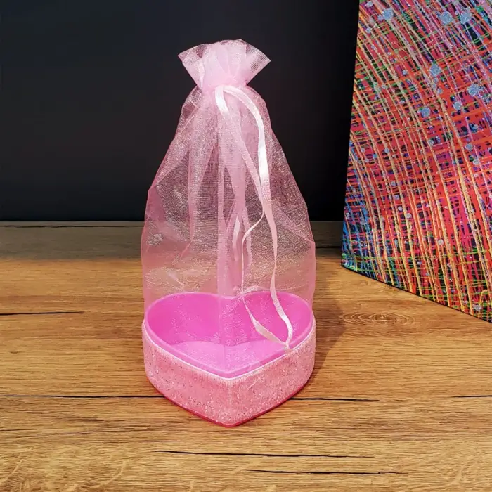 8 cm Kullanıma Uygun Pembe Kalpli Tül Kese